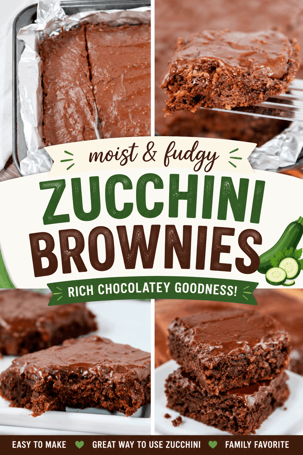These Zucchini Brownies are rich, chocolatey, and wonderfully moist! 🍫🥒 This easy zucchini brownie recipe is a delicious way to use fresh garden zucchini and create a homemade dessert everyone will love. Perfect for chocolate lovers, these moist zucchini brownies make a delicious snack, lunchbox treat, or simple family dessert. Save this recipe for your next zucchini baking day!